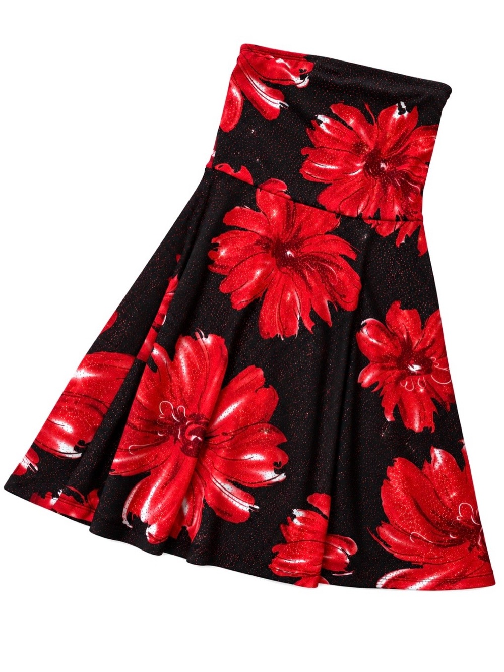 My Michelle Strapless Black Dress with Red Glitter & Floral Print
